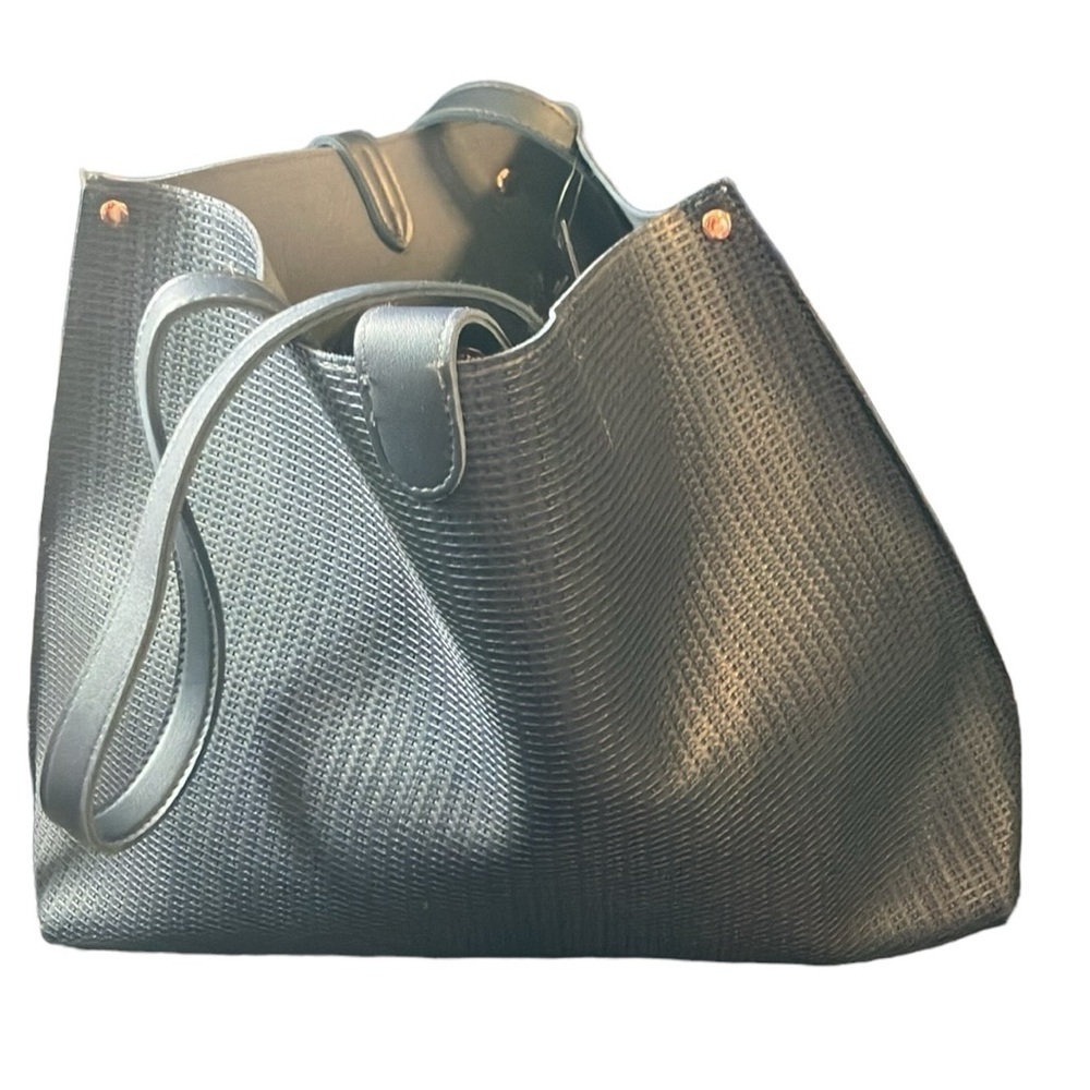 Navy Blue Tote Ultra Textured Floppy Tote Gold Hardware - Picture 4 of 7